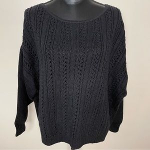 J Crew Point Sur Black Sweater Pointelle Knit Boxy Oversized Size XL
